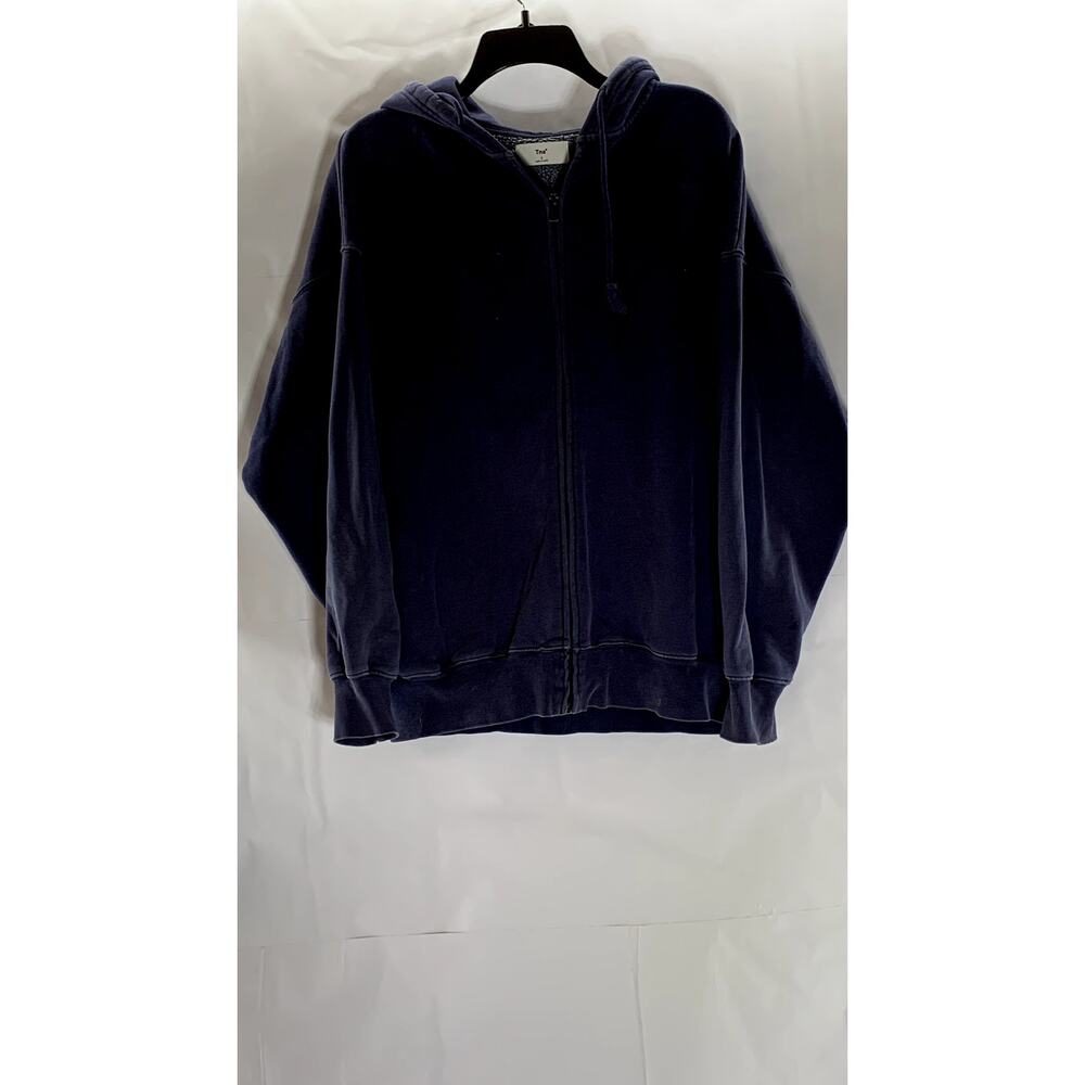 TNA Women's Dark Blue Casual Solid Zip-Up Hooded Sweater SZ 2